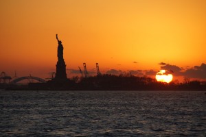 Statue of Liberty in the sunset